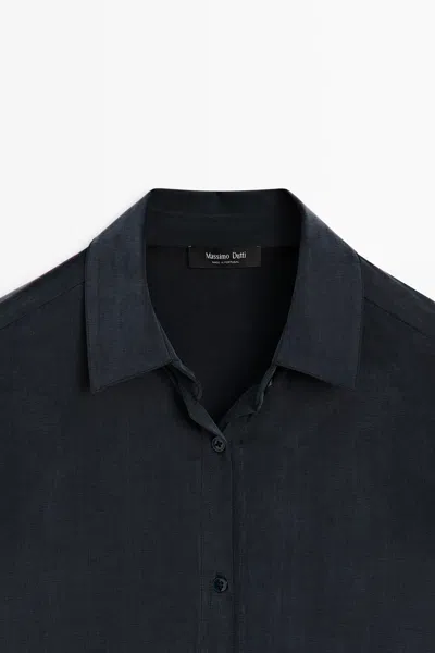 Massimo Dutti Flowing Shirt With Shirt Collar In Blue