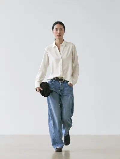 Massimo Dutti Flowing Shirt With Shirt Collar In White