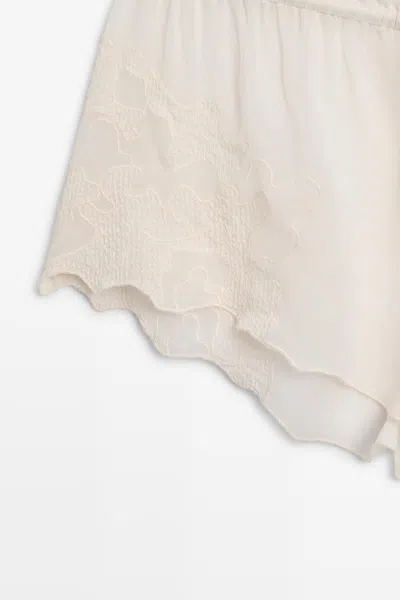 Massimo Dutti Flowing Shorts With Embroidered Detail In White