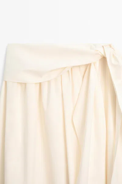 Massimo Dutti Flowing Skirt With Scarf Detail In White
