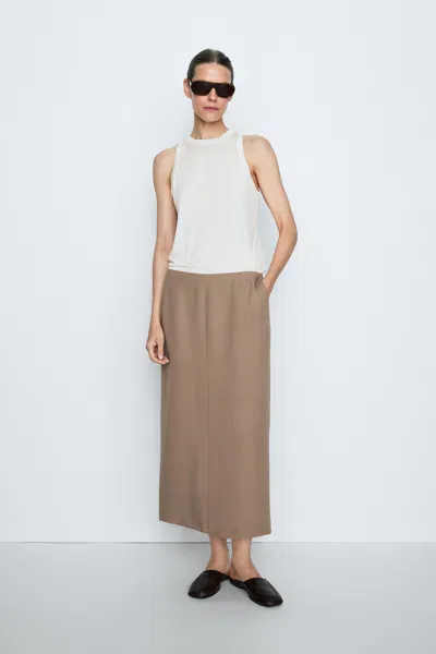Massimo Dutti Flowing Straight Midi Skirt In Gray