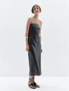 Massimo Dutti Flowing Strapless Midi Dress In Gray