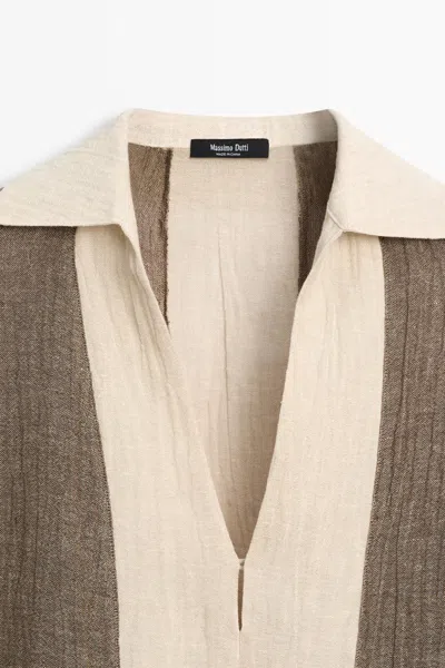 Massimo Dutti Flowing Textured Linen Blend Blouse In Multi