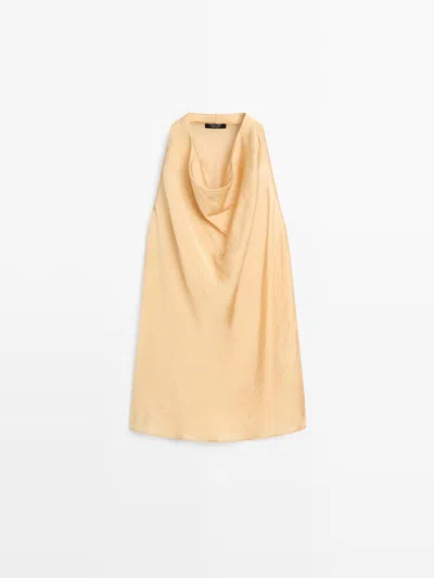 Massimo Dutti Top Fluido Escote Drapeado In Yellow