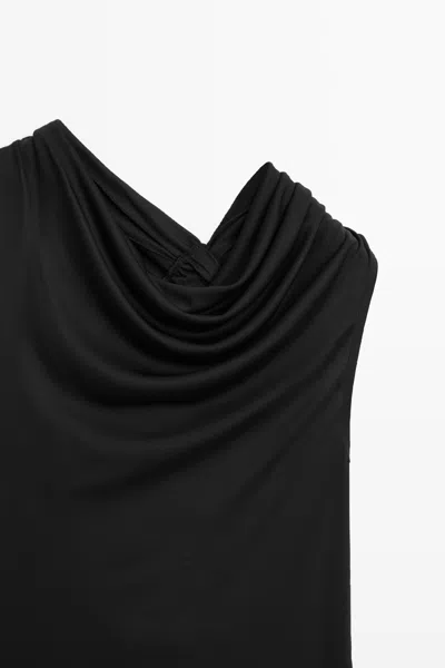 Massimo Dutti Flowing Top With Knot Detail In Black