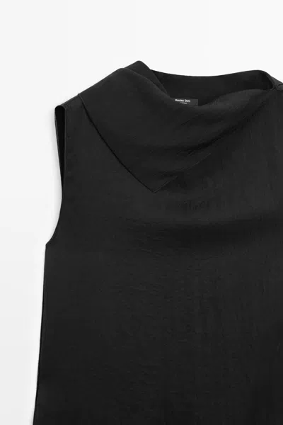 Massimo Dutti Flowing Top With Lace Detail In Black