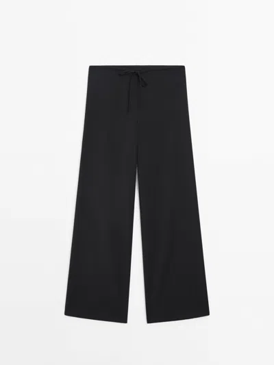 Massimo Dutti Flowing Trousers With Tie Detail In Schwarz