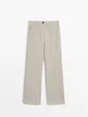 Massimo Dutti Flowing Twill Cotton And Lyocell Blend Trousers In Ice