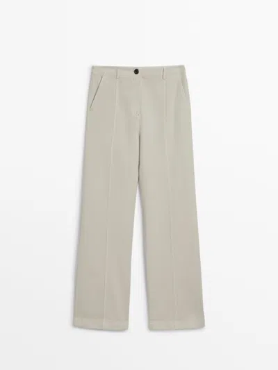 Massimo Dutti Flowing Twill Cotton And Lyocell Blend Trousers In Ice