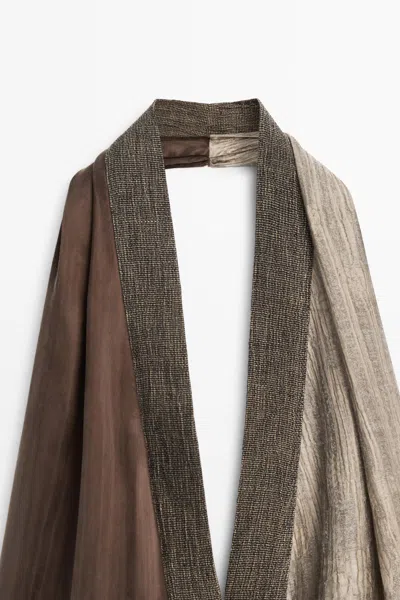 Massimo Dutti Flowing Wrap Top With Mixed Fabric Detail In Brown