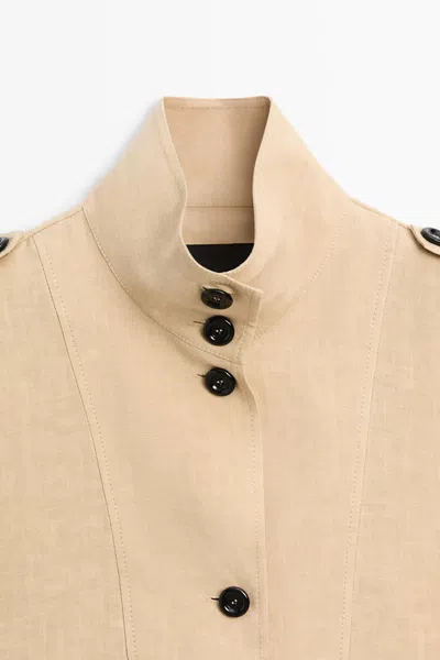 Massimo Dutti Fluid 100% Linen Bomber Jacket In Brown