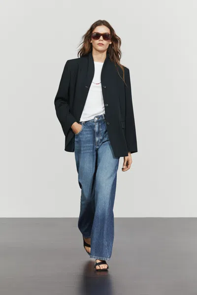 Massimo Dutti Fluid Blazer With Button Detail In Blue