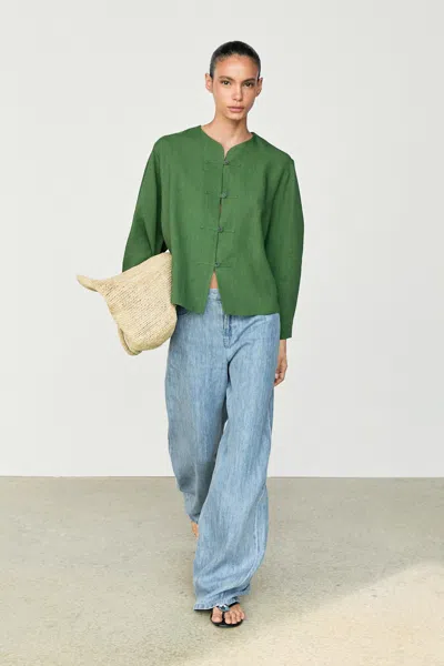 Massimo Dutti Fluid Overshirt With Button Detail Total Look In Bluish Green
