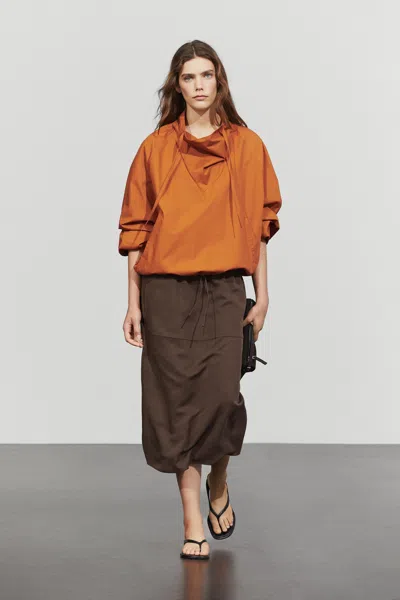 Massimo Dutti Fluid Sweatshirt With Elastic Trim In Brown