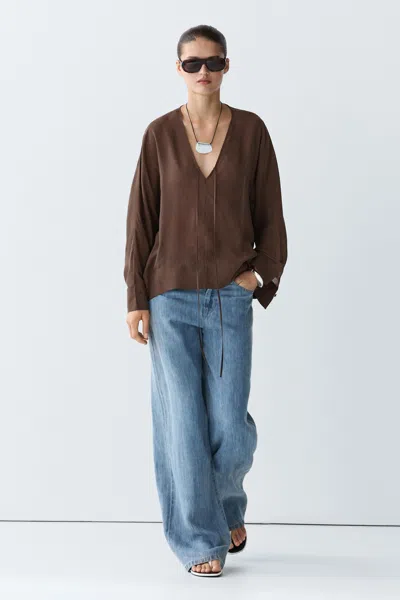 Massimo Dutti Fluid V In Brown