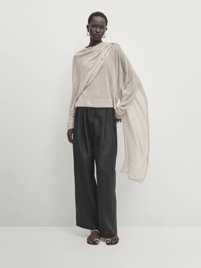 Massimo Dutti Foulard-pullover Mit Rundausschnitt In Sand