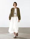 Massimo Dutti Frayed Linen And Silk Bomber Jacket In Green