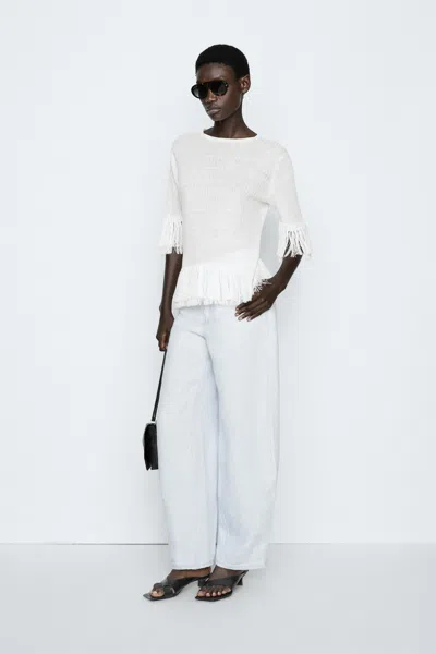 Massimo Dutti Pull En Maille À Franges In Blanc
