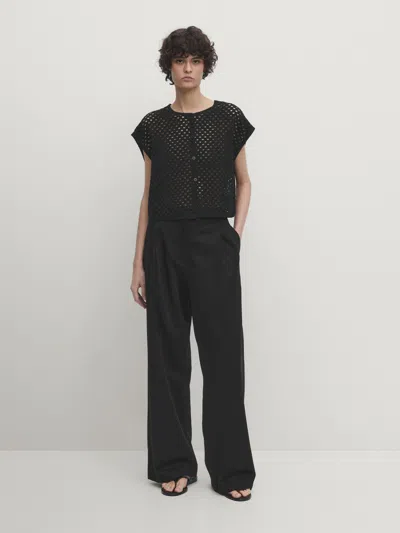 Massimo Dutti Schwarze Hose In Full-length Mit Bundfalten