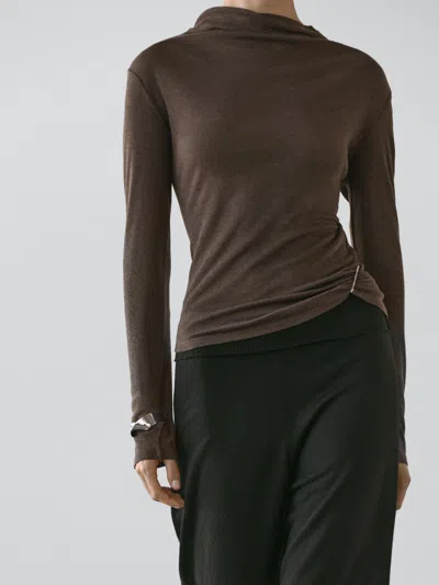 Massimo Dutti Funnel Neck T In Brown
