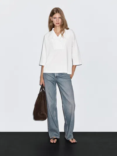 Massimo Dutti Funnel Neck T In White