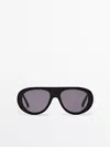 Massimo Dutti Gafas De Sol Ovalada In Black