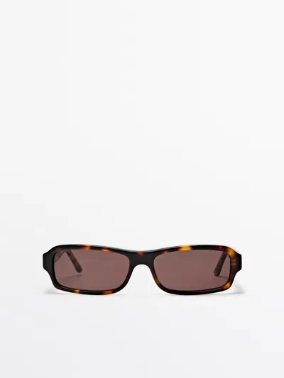 Massimo Dutti Gafas De Sol Rectangulares Efecto Carey In Brown