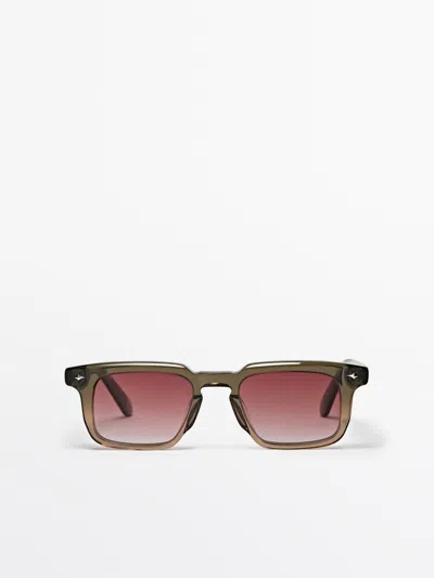 Massimo Dutti Gafas De Sol Rectangulares Estrechas In Green
