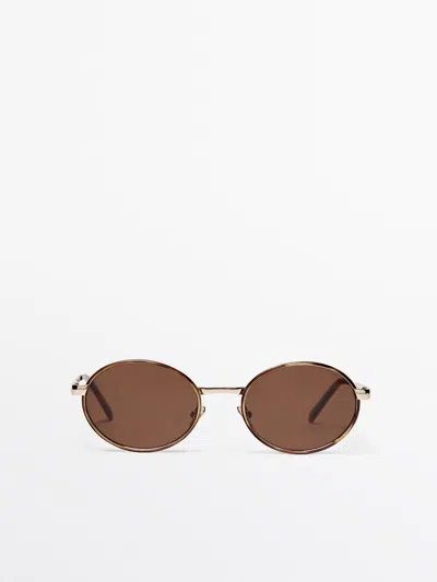 Massimo Dutti Gafas De Sol Redonda Combinada In Gold