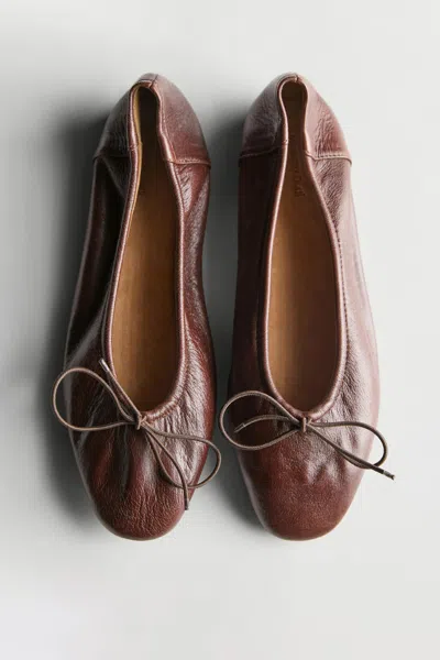 Massimo Dutti Gathered Ballet Flats With Bow In Brown