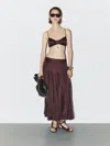 Massimo Dutti Gathered Satin Triangle Bra In Brown