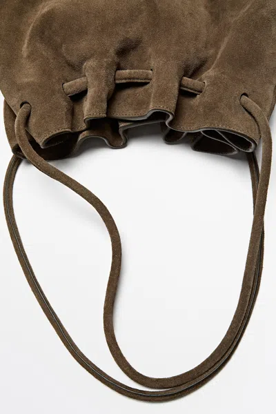 Massimo Dutti Gathered Split Suede Leather Bag In Pink
