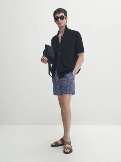 Massimo Dutti Badeanzug Mit Geometrischem Print In Marineblau