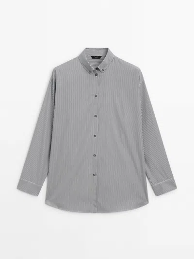 Massimo Dutti Gestreifte Bluse Aus Reiner Baumwolle In Gray