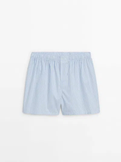 Massimo Dutti Striped Poplin Boxers In White