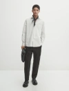 Massimo Dutti Gestreiftes Baumwollhemd Im Relaxed-fit In Beige