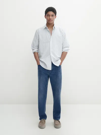 Massimo Dutti Gestreiftes Oxfordhemd Im Regular-fit In Weiss