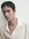 Massimo Dutti Gestreiftes Poloshirt Aus Baumwolle Mit Strukturmuster In Gebrochen Weiss