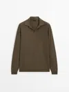 Massimo Dutti Textured Cotton Blend Polo Shirt In Olivgrün