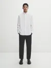 Massimo Dutti Gestreiftes Popelinhemd Aus Baumwolle Im Regular-fit In Weiss