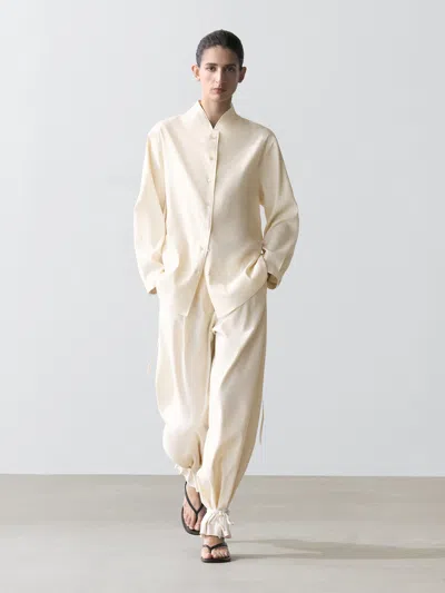 Massimo Dutti Giacca Camicia Fluida Con Dettaglio Collo In Sand