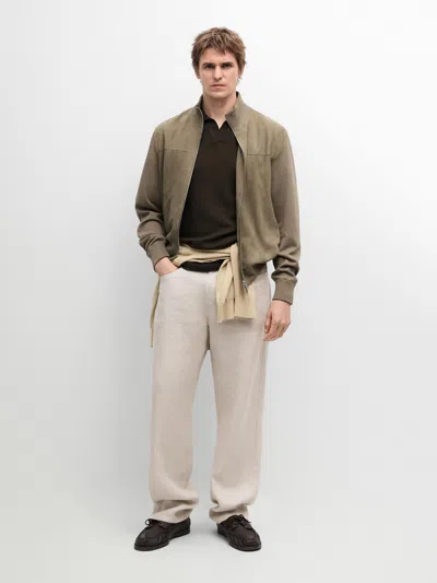 Massimo Dutti Giacca Combinata In Maglia E Pelle Scamosciata In Brown