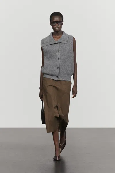 Massimo Dutti Gilet En Maille Col Cheminée 100 % Laine In Gris Foncé