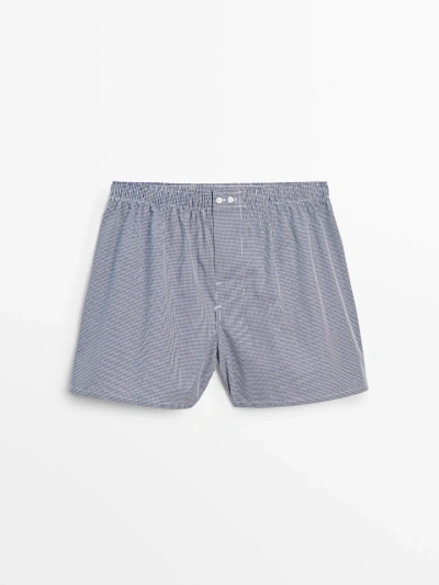 Massimo Dutti Gingham Poplin Boxers In Navy Blue