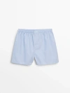 Massimo Dutti Gingham Poplin Boxers In Sky Blue