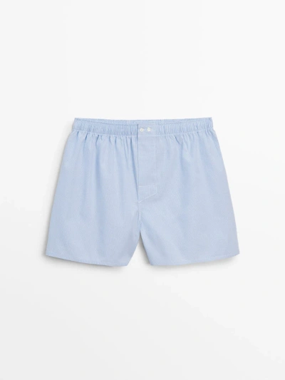 Massimo Dutti Gingham Poplin Boxers In Sky Blue