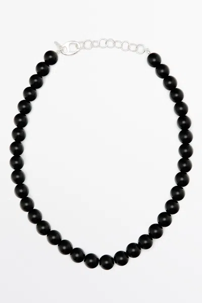 Massimo Dutti Glass Bead Necklace In Black