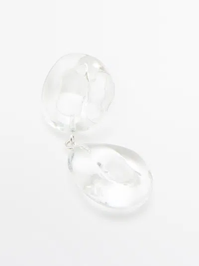 Massimo Dutti Glass Piece Earrings In White