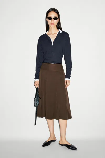 Massimo Dutti Gonna Midi A Pieghe Con Dettaglio In Pelle In Brown