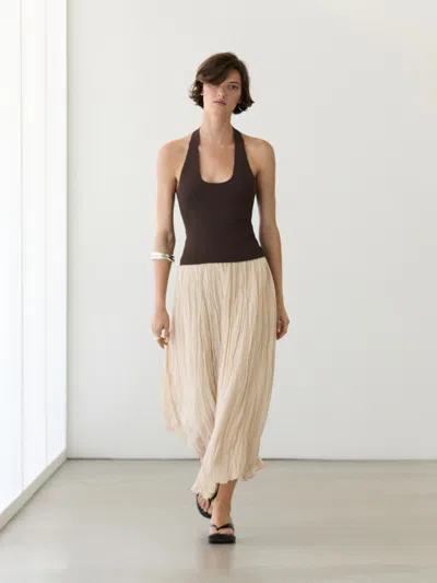 Massimo Dutti Gonna Midi Morbida Con Dettaglio Plissettato In Brown